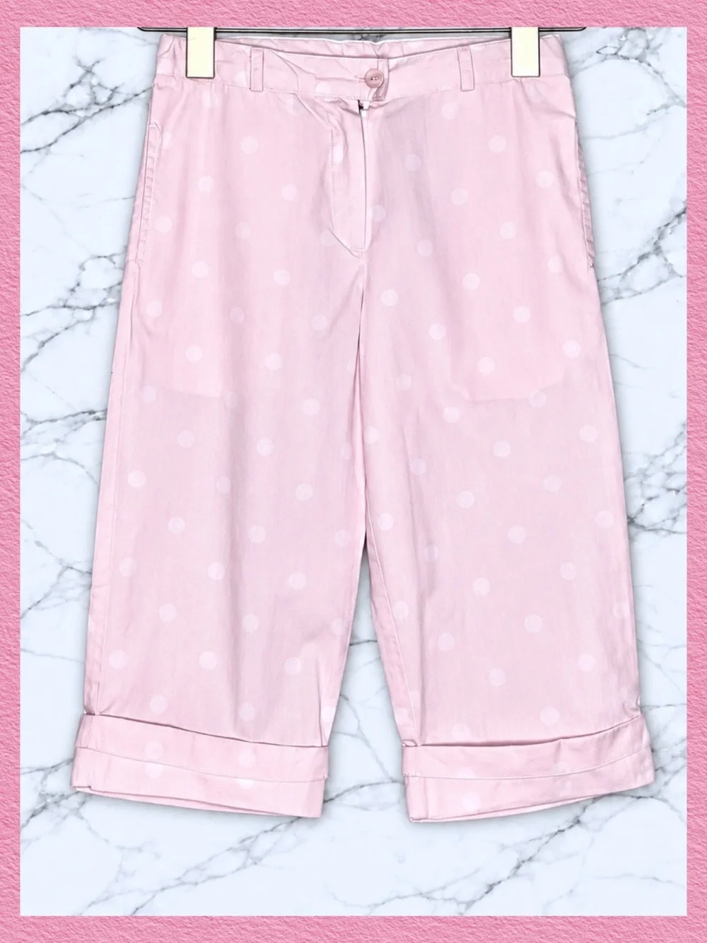 Jacadi Paris Girls 90s Light Pink White Polka Dot Capri Shorts 100% Cotton